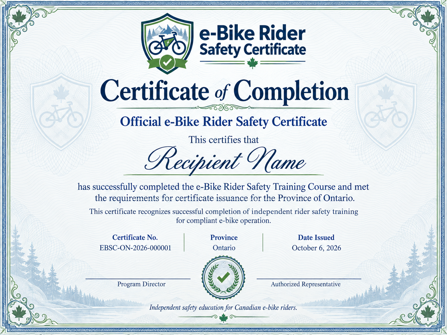 Certificate of Completion preview